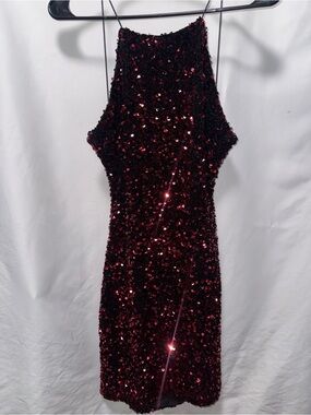 Darling Burgundy Sequin One-Shoulder Bodycon Dress